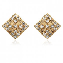 Yellow Gold plated love square earrings with glittering zircons